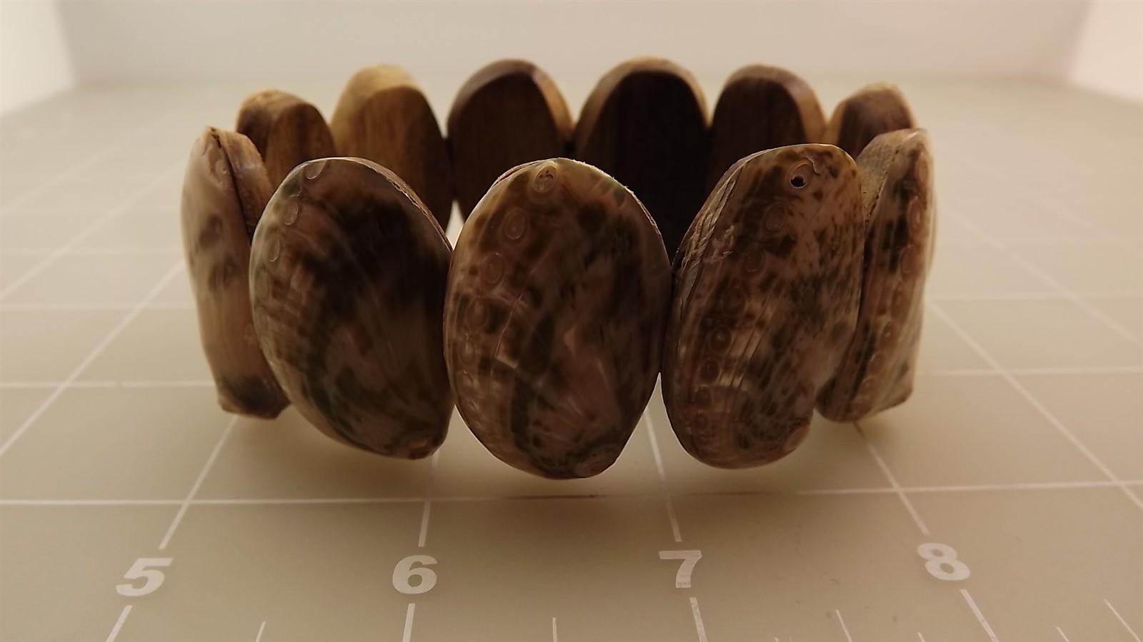 57 2438.jpg Handmade Wooden Bead and Abalone Shell Stretch Bracelet – Natural Boho Bracelet, 3.5″ Inside Diameter