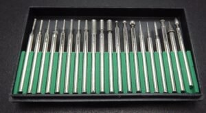 Diamond Burr Set 20-Piece 3/32″ Shank 150 Grit – Rotary Burs for Jewelers, Lapidary, Glass and Stone