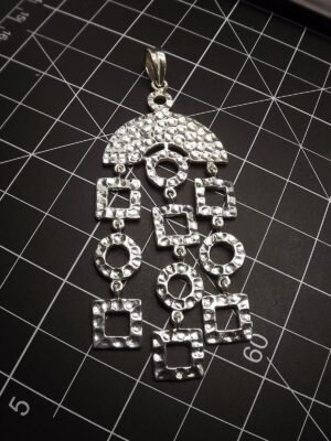 Effie Mona Mack Estate Sterling Silver Large Patterned Dangle Pendant – 3 1/2″ × 1 1/4″, 18 Grams