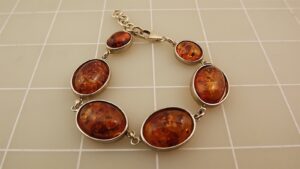 Sterling Silver 925 Amber Link Bracelet – Honey Amber Stone Silver Link Bracelet, 15.3 Grams