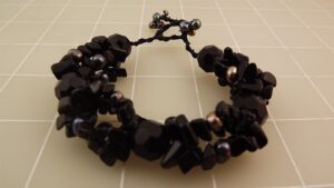 Handmade Black Stone Beaded Bracelet – Natural Black Gemstone Bead Bracelet, 8″ Long Unisex