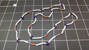 Vintage Handmade Seed Bead Necklace White & Blue Flowers 13.5″ – Beaded Flower Strand Necklace