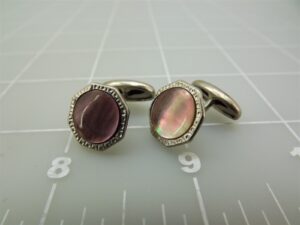 Vintage Silver Tone Abalone Button Style Cufflinks – 5/8″ Men’s Shell Inlay Cuff Links, 4.6 g