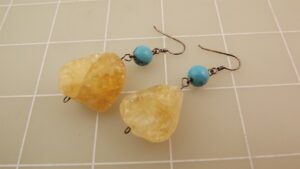Sterling Silver Quartz & Turquoise Beaded Dangle Earrings – Handcrafted Gemstone Drop Earrings