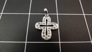 Sterling Silver 925 Open Cross Pendant with Clear Round Stones – Small Religious Cross Charm 1″, 2.6 Grams