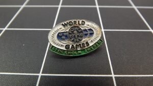 Vintage World Games Stockholm Sweden Enamel Lapel Pin – International Sports Event Souvenir Hat Pin