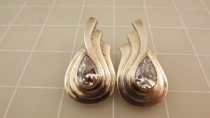 Sterling Silver Large Clear Marquise Stone Earrings – Heavy Statement Earrings, Stamped Sterling, 24.2 Grams