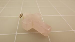 Pink Rose Quartz Religious Cross Pendant – Handcrafted Gemstone Christian Cross Charm, Pink Stone