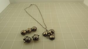 Vintage 900 Silver Necklace, Brooch & Clip-On Earrings Set – Matching Jewelry Set, 24.0 Grams