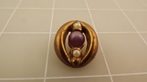 Vintage Gold Tone Cabochon Bead with Amethyst and Pearl Accents – Jewelry Making Component, See Photos