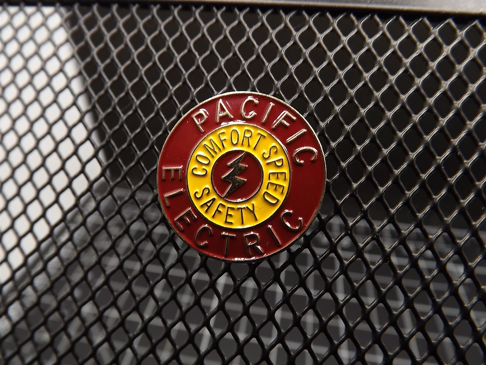 57 2821.jpg Pacific Electric Railroad Enamel Lapel Pin – Red Car Trolley Train Hat Pin for Railroad Collectors