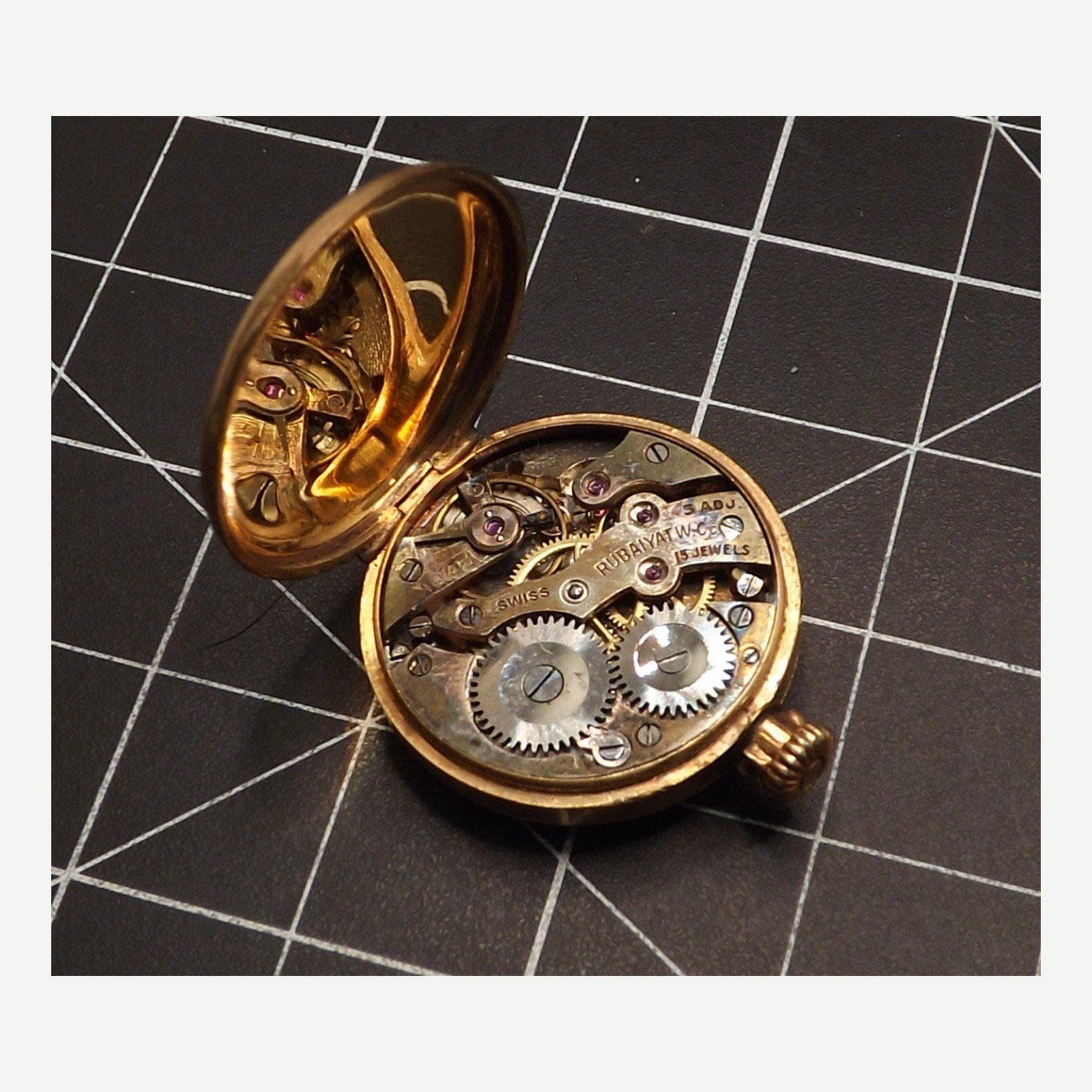 57 2852.jpg Antique Rubaiyat 15 Jewel Swiss Ladies Pendant Watch – 25 Year Gold Filled Hunter Case, Early 1900s, As Is