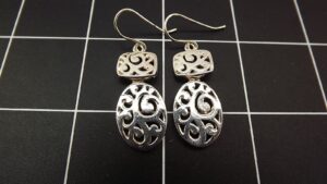 Sterling Silver 925 Floral Cut Out Dangle Earrings – Openwork Flower Drop Earrings 1.75″, 7.2 Grams