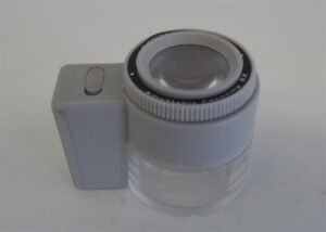 8X Illuminated Stand Magnifier with LED & Measuring Scale – 32mm Jeweler, Watchmaker & Coin Loupe