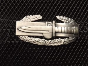 U.S. Army Combat Action Badge CAB Lapel Pin – 2-1/16" Antiqued Pewter Bayonet, Grenade & Oak Wreath Hat Pin