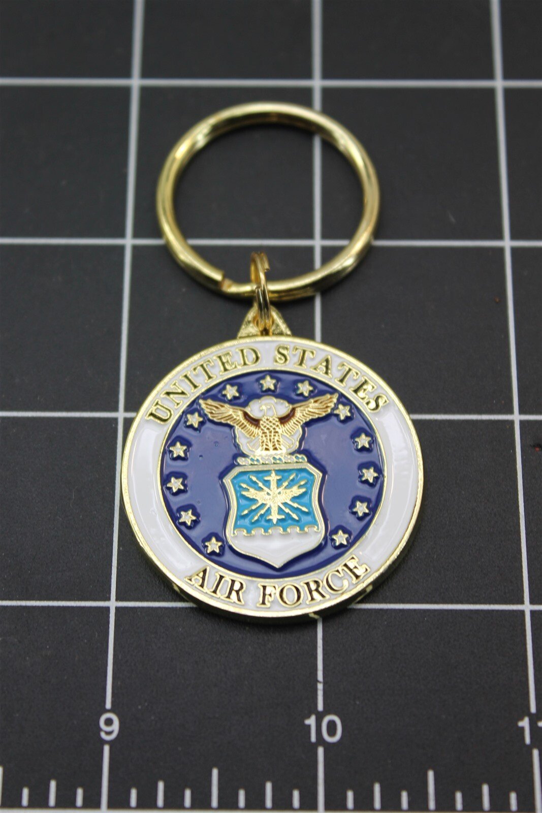 57 3074.jpg United States Air Force Logo Gold Tone Pewter Enamel Key Ring – USAF Keychain, Airman Veteran Gift