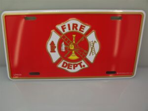 Fire Department Logo Embossed License Plate – Standard Size Metal Car Tag for Firefighters, Made in USA
