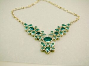 Sterling Silver Large Blue Quartz Necklace – 33 Hand Faceted Bezel Set Stones, Adjustable to 18″, 47.1 Grams