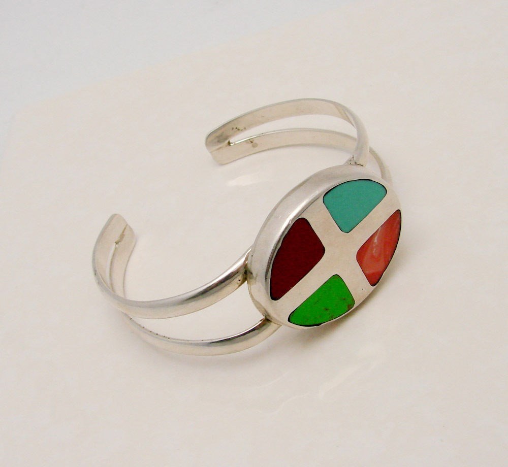 57 3191.jpg 925 Sterling Silver Natural Stone Bangle Bracelet – Heavy Stamped Silver Stone Bangle, 6.75″ Inside, 30.8 Grams
