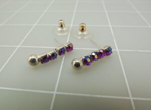 Silver Tone Sparkly Purple Rhinestone Dangle Earrings – 7/8″ Drop Costume Earrings, Lightweight 2.5 Grams