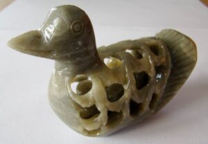 Hand Carved Natural Stone Bird Figurine with Smaller Bird Carved Inside – Stone Carving Sculpture 3-1/2″