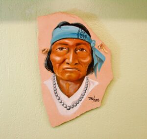 Vintage Hand Painted Tribal Design Stone Wall Art Signed Jenkins – Tribal Art Wall Hanging 14-1/2″