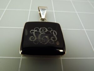 Tigerlily Sterling Silver 925 Black Resin Engraved Initial Pendant – Monogram Pendant, 1-1/8″, 14.4 Grams