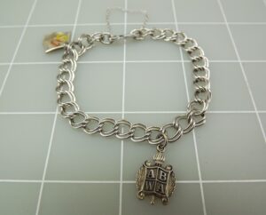 Sterling Silver Round Link Charm Bracelet with ABWA Charms – 7″, 11.5 Grams, Stamped Sterling
