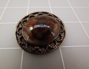 Silver Tone Brooch Pin with Oval Brown Quartz Stone 1-5/8″ – Smoky Brown Stone Costume Pin, 17.0 Grams