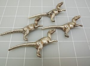 Handmade Sterling Silver Dinosaur Set of 4 – Unfinished Pendant or Pin Blanks, 3″, 86.7 Grams
