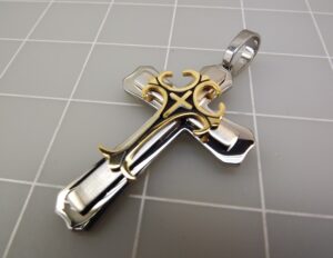 Stainless Steel Two Tone Cross Pendant with Enamel – Large Religious Christian Cross 2-3/4″, 18.3 Grams