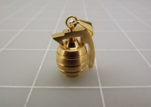 Gold Tone Stainless Steel Hand Grenade Pendant 1-3/8″ – Military Style Grenade Necklace Charm, 13.0 Grams