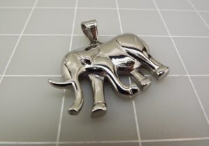 Stainless Steel Walking Elephant Pendant with Tusks 1-3/4″ – Good Luck Elephant Necklace Charm, 17.6 Grams
