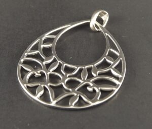 Sterling Silver 925 Dangle Drop Floral Pendant – Flower Cluster Necklace Charm, Solid Silver, 2.7 Grams