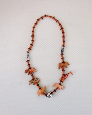 Vintage Hand-Carved Wood Fetish Necklace 30″ – Carved Wooden Figure Beads Estate Necklace, 60 Grams