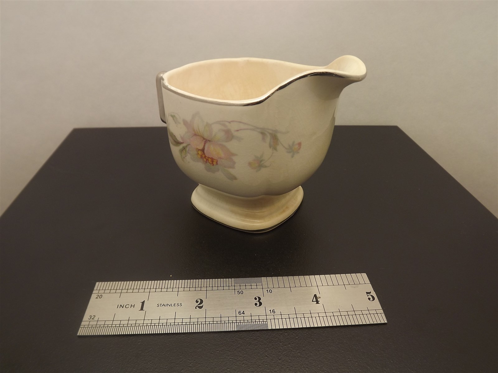57 3437.jpg Pearl Ivory by Limoges Silver Moon Pattern Creamer – Antique Floral China Serving Piece, 3-1/2″ Tall