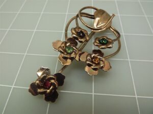 Vintage Sterling Silver Blooming Flower Brooch with Colored Stones – Floral Pin, 3 1/2″, 17.2 g
