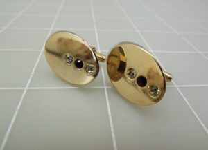 Vintage Gold Tone Red & Clear Stone Birthstone Cufflinks – 1″ Men’s Formal Cuff Links, 13.6 g