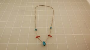 Sterling Silver Turquoise and Coral Beaded Choker Necklace – 14″ Southwestern Bead Chain, 3.4 Grams