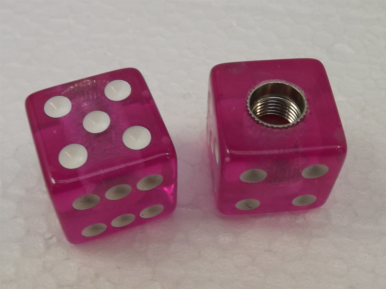 57 3585.jpg Large 19mm Pink and Clear Dice Valve Caps 2-Piece Set
