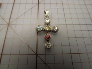 Sterling Silver Quartz Cross Pendant – Acid Tested Silver Cross with Genuine Clear Quartz Stones, 3.6g