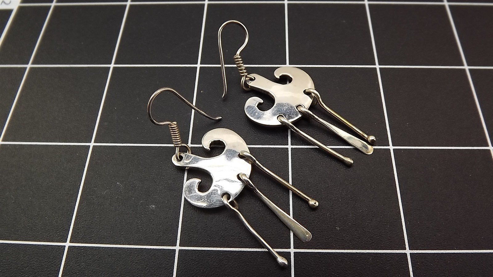 57 483.jpg Sterling Silver 925 High Shine Free Form Dangle Earrings – Polished Modern Drop Earrings 2.25″, 9.0 Grams