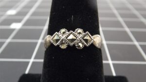 Vintage Sterling Silver 925 Hematite Band Ring Size 7 3/4 – Black Stone Inlay Style Ring, 2.7 Grams
