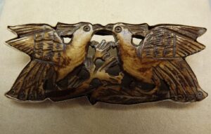 Sterling Silver 925 Carved Antiqued Ox Bone Bird Slider Pendant Brooch – 22.9 Grams, 3 1/4″