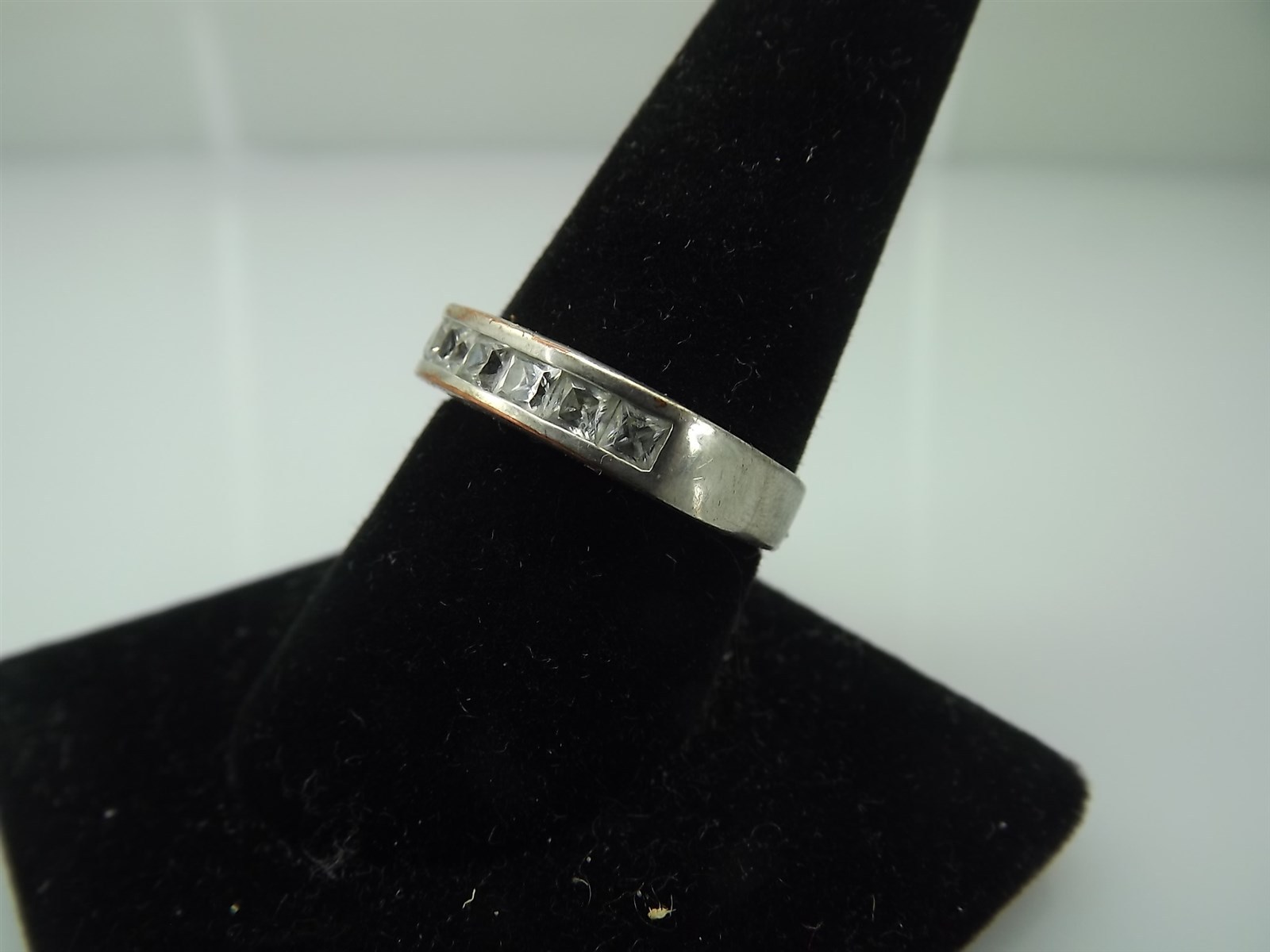 57 730.jpg Dead Pawn Vintage Sterling Silver Channel Set Clear Stone Band Ring – Size 10.5, Acid Tested