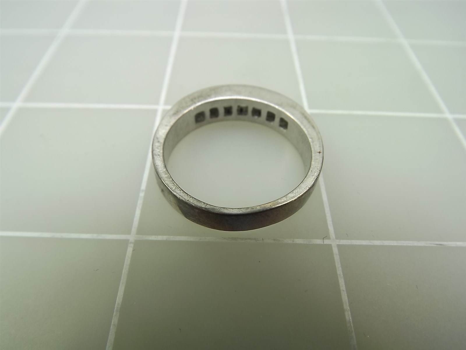 57 739.jpg Dead Pawn Vintage Sterling Silver Channel Set Clear Stone Band Ring – Size 10.5, Acid Tested