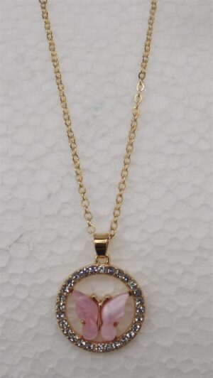 Tootie Ott Designs Pink Butterfly Pendant with Rhinestones – Handmade Sparkle Necklace on 18″ Chain