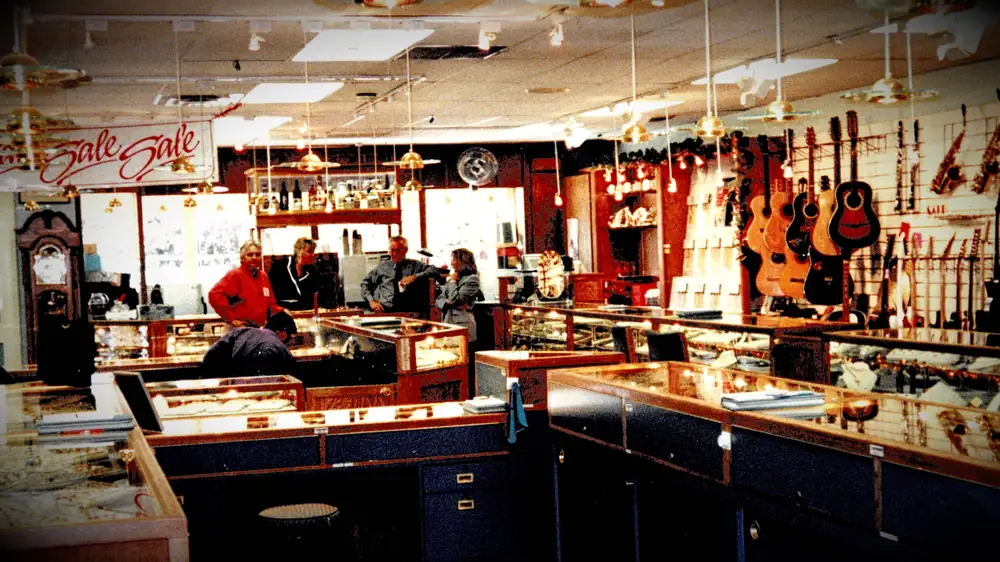 Inside the store, and the Pacific Pawnbrokers storefront