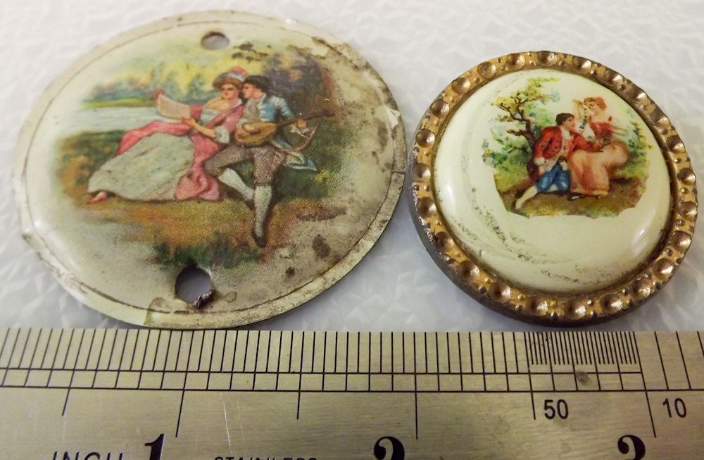 s l1600 10215.jpg Two Antique Courtship Scene Lovers' Pins