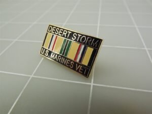 "Desert Storm U.S. Marines Vet" Ribbon Lapel Pin – 1-1/8" Enamel Southwest Asia Service Ribbon, Gulf War Hat Pin